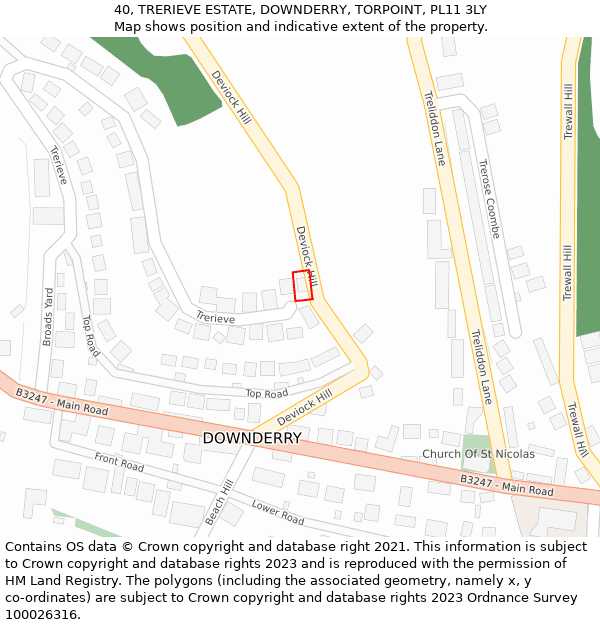 40, TRERIEVE ESTATE, DOWNDERRY, TORPOINT, PL11 3LY: Location map and indicative extent of plot