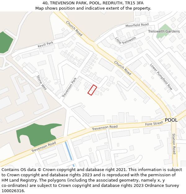 40, TREVENSON PARK, POOL, REDRUTH, TR15 3FA: Location map and indicative extent of plot