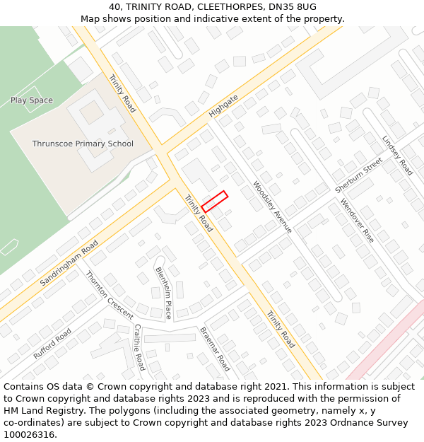 40, TRINITY ROAD, CLEETHORPES, DN35 8UG: Location map and indicative extent of plot