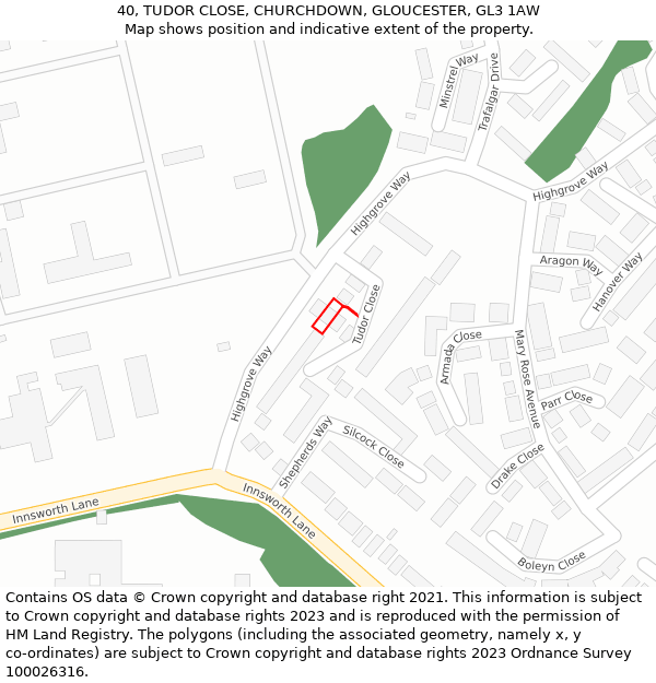 40, TUDOR CLOSE, CHURCHDOWN, GLOUCESTER, GL3 1AW: Location map and indicative extent of plot