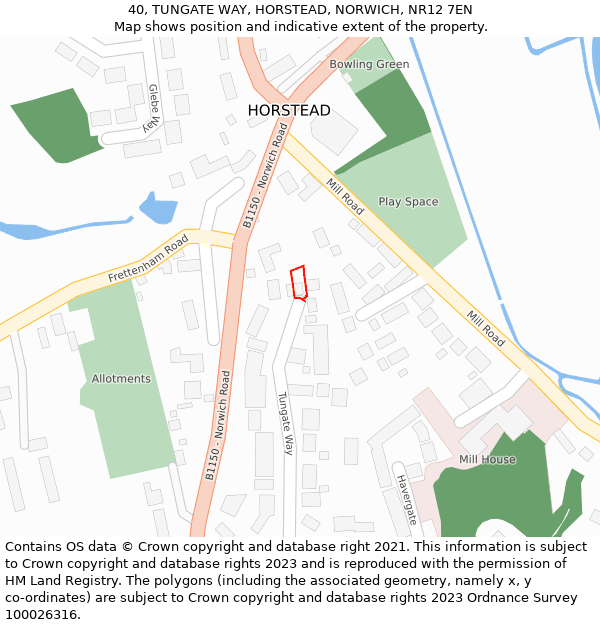 40, TUNGATE WAY, HORSTEAD, NORWICH, NR12 7EN: Location map and indicative extent of plot
