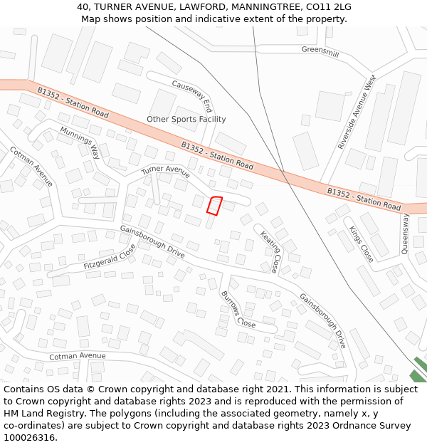 40, TURNER AVENUE, LAWFORD, MANNINGTREE, CO11 2LG: Location map and indicative extent of plot