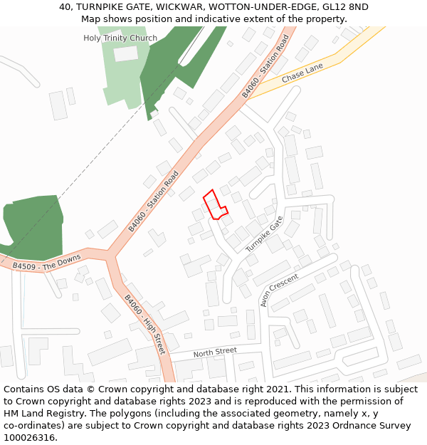 40, TURNPIKE GATE, WICKWAR, WOTTON-UNDER-EDGE, GL12 8ND: Location map and indicative extent of plot