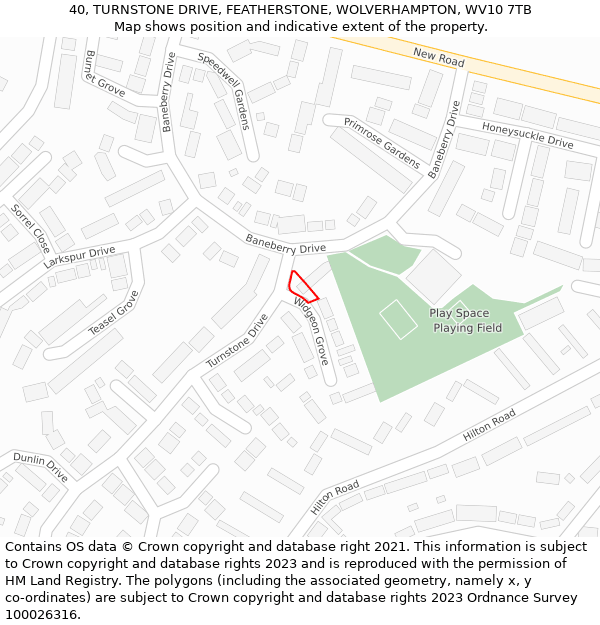 40, TURNSTONE DRIVE, FEATHERSTONE, WOLVERHAMPTON, WV10 7TB: Location map and indicative extent of plot