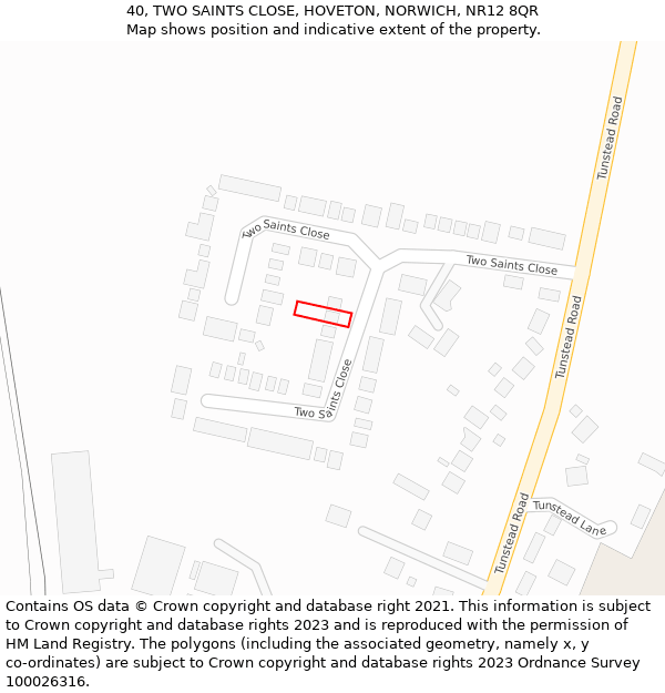 40, TWO SAINTS CLOSE, HOVETON, NORWICH, NR12 8QR: Location map and indicative extent of plot