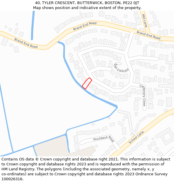 40, TYLER CRESCENT, BUTTERWICK, BOSTON, PE22 0JT: Location map and indicative extent of plot