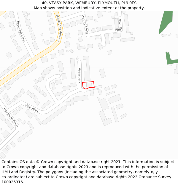 40, VEASY PARK, WEMBURY, PLYMOUTH, PL9 0ES: Location map and indicative extent of plot