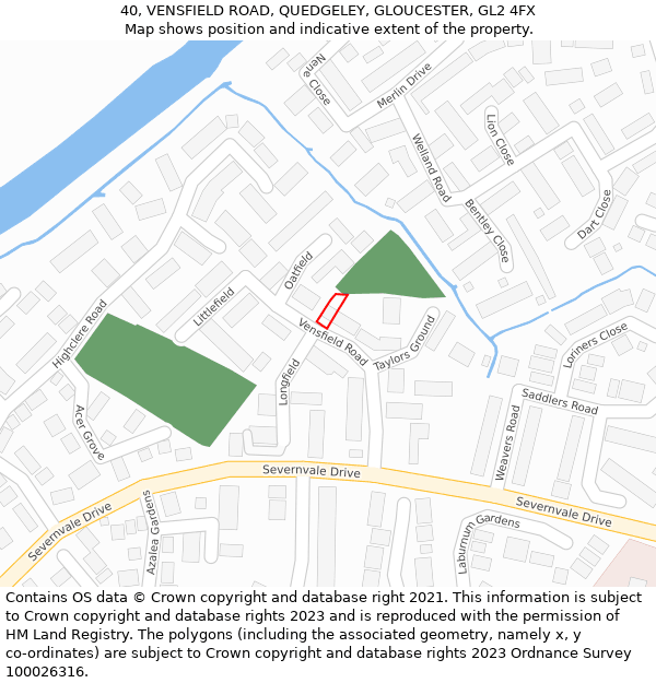 40, VENSFIELD ROAD, QUEDGELEY, GLOUCESTER, GL2 4FX: Location map and indicative extent of plot