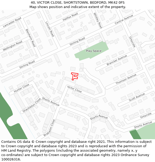 40, VICTOR CLOSE, SHORTSTOWN, BEDFORD, MK42 0FS: Location map and indicative extent of plot