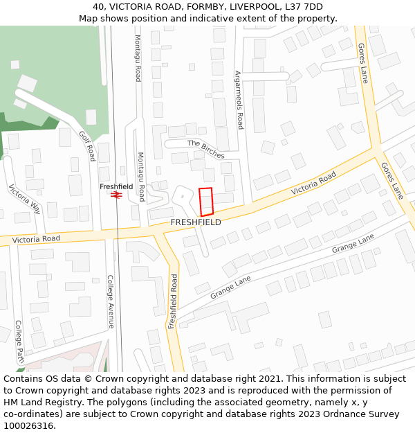 40, VICTORIA ROAD, FORMBY, LIVERPOOL, L37 7DD: Location map and indicative extent of plot