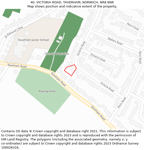 40, VICTORIA ROAD, TAVERHAM, NORWICH, NR8 6NR: Location map and indicative extent of plot