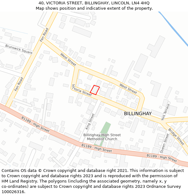 40, VICTORIA STREET, BILLINGHAY, LINCOLN, LN4 4HQ: Location map and indicative extent of plot