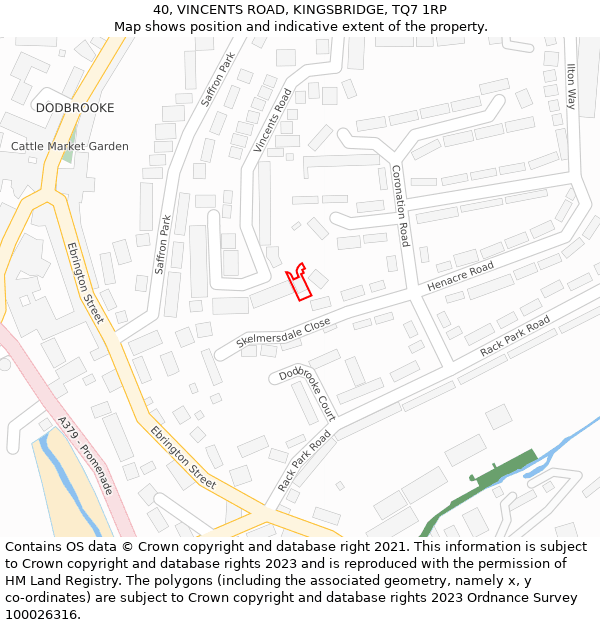 40, VINCENTS ROAD, KINGSBRIDGE, TQ7 1RP: Location map and indicative extent of plot