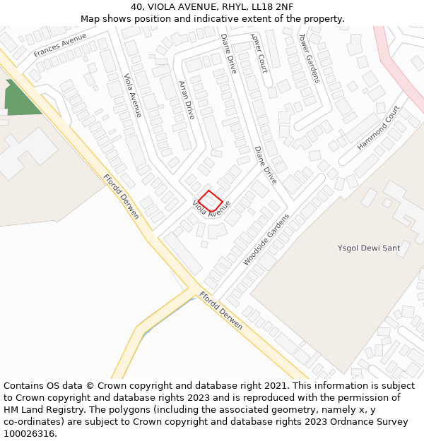 40, VIOLA AVENUE, RHYL, LL18 2NF: Location map and indicative extent of plot