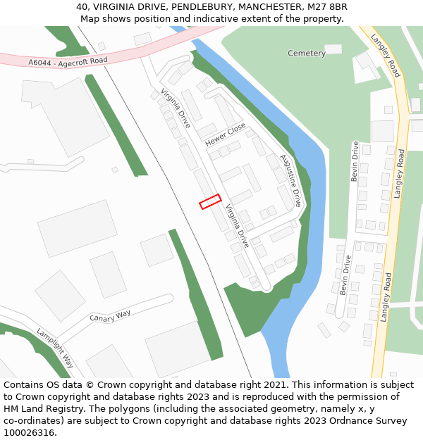 40, VIRGINIA DRIVE, PENDLEBURY, MANCHESTER, M27 8BR: Location map and indicative extent of plot