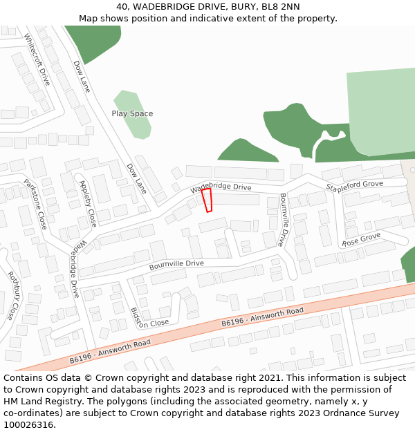 40, WADEBRIDGE DRIVE, BURY, BL8 2NN: Location map and indicative extent of plot