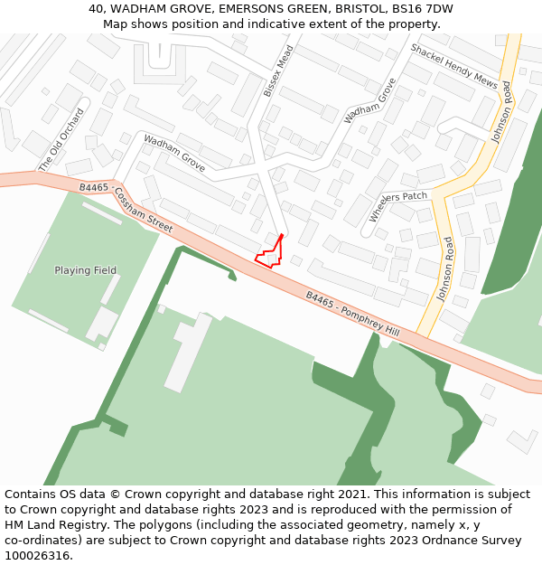 40, WADHAM GROVE, EMERSONS GREEN, BRISTOL, BS16 7DW: Location map and indicative extent of plot