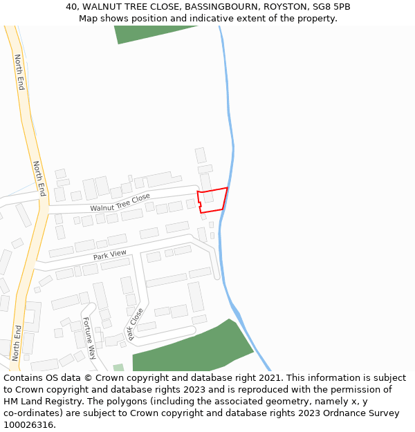 40, WALNUT TREE CLOSE, BASSINGBOURN, ROYSTON, SG8 5PB: Location map and indicative extent of plot