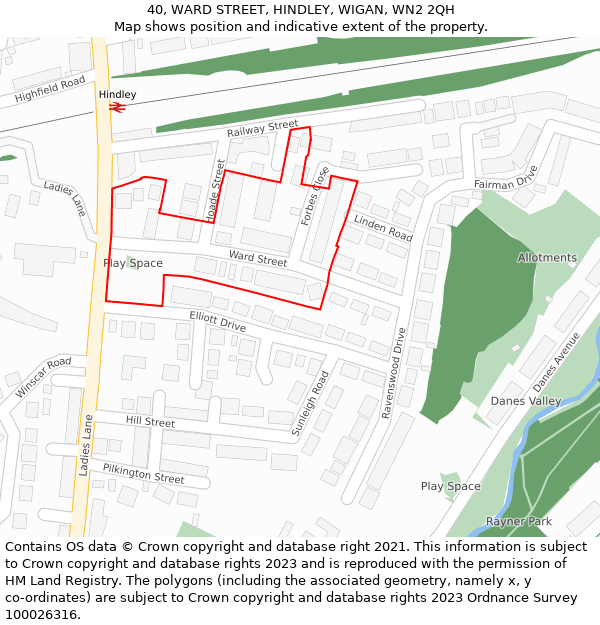 40, WARD STREET, HINDLEY, WIGAN, WN2 2QH: Location map and indicative extent of plot