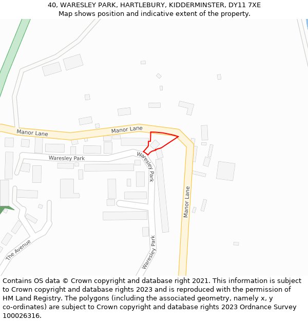 40, WARESLEY PARK, HARTLEBURY, KIDDERMINSTER, DY11 7XE: Location map and indicative extent of plot