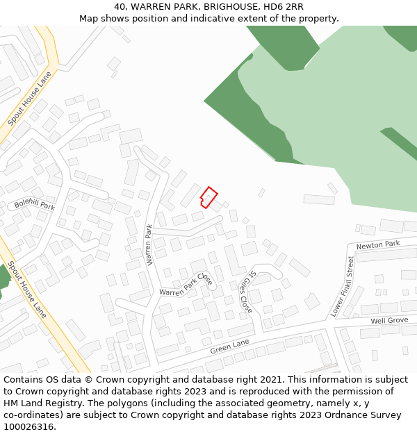 40, WARREN PARK, BRIGHOUSE, HD6 2RR: Location map and indicative extent of plot