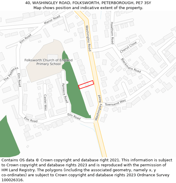 40, WASHINGLEY ROAD, FOLKSWORTH, PETERBOROUGH, PE7 3SY: Location map and indicative extent of plot