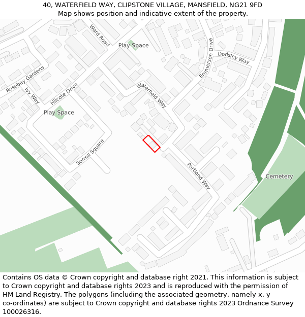 40, WATERFIELD WAY, CLIPSTONE VILLAGE, MANSFIELD, NG21 9FD: Location map and indicative extent of plot