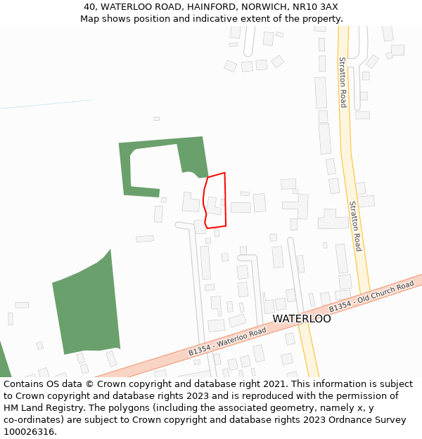 40, WATERLOO ROAD, HAINFORD, NORWICH, NR10 3AX: Location map and indicative extent of plot