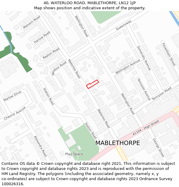 40, WATERLOO ROAD, MABLETHORPE, LN12 1JP: Location map and indicative extent of plot