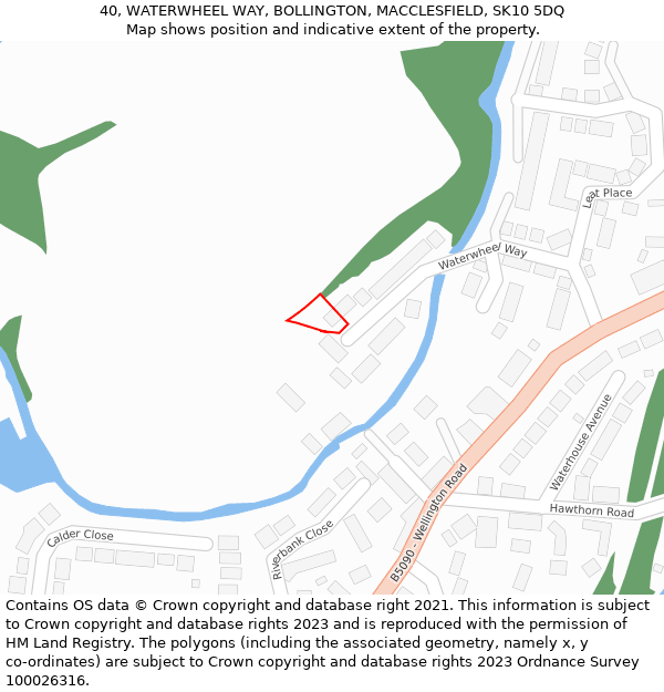 40, WATERWHEEL WAY, BOLLINGTON, MACCLESFIELD, SK10 5DQ: Location map and indicative extent of plot