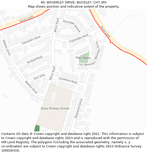 40, WAVERLEY DRIVE, BUCKLEY, CH7 3FA: Location map and indicative extent of plot