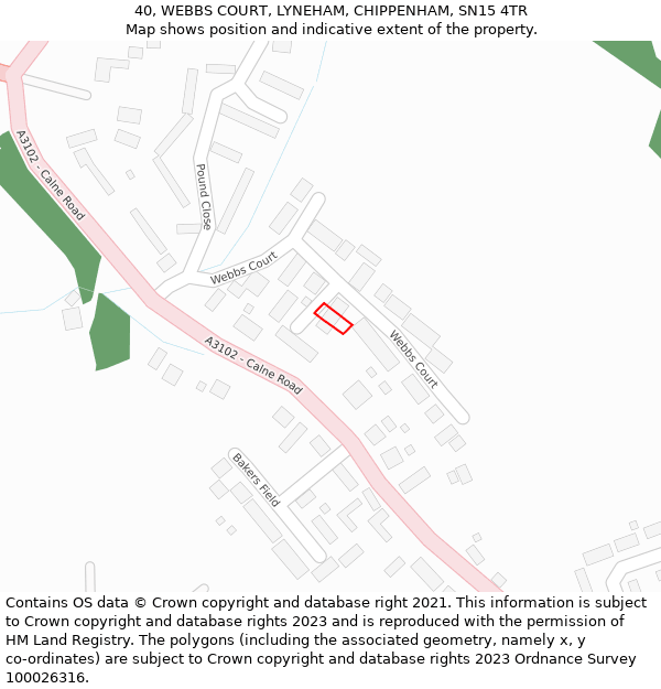 40, WEBBS COURT, LYNEHAM, CHIPPENHAM, SN15 4TR: Location map and indicative extent of plot