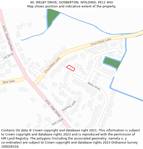 40, WELBY DRIVE, GOSBERTON, SPALDING, PE11 4HU: Location map and indicative extent of plot