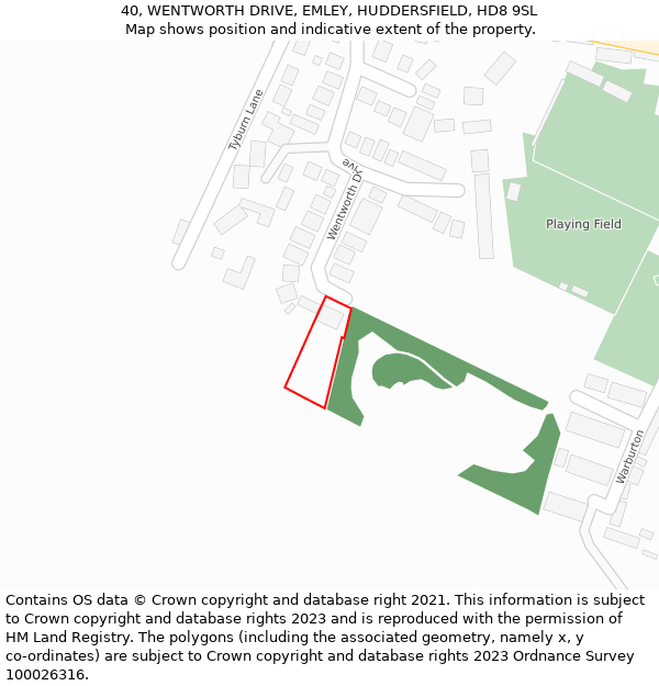 40, WENTWORTH DRIVE, EMLEY, HUDDERSFIELD, HD8 9SL: Location map and indicative extent of plot
