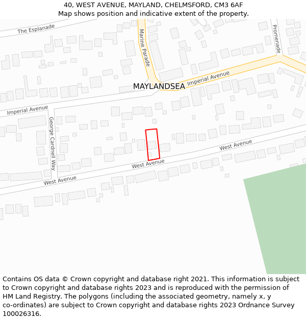 40, WEST AVENUE, MAYLAND, CHELMSFORD, CM3 6AF: Location map and indicative extent of plot