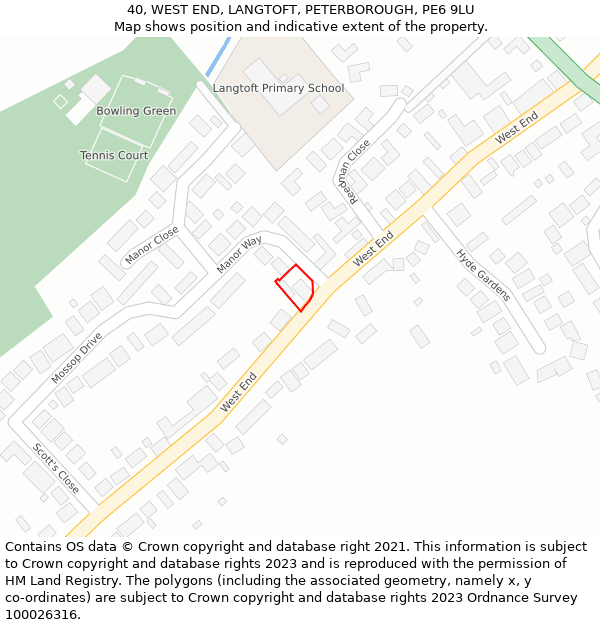 40, WEST END, LANGTOFT, PETERBOROUGH, PE6 9LU: Location map and indicative extent of plot