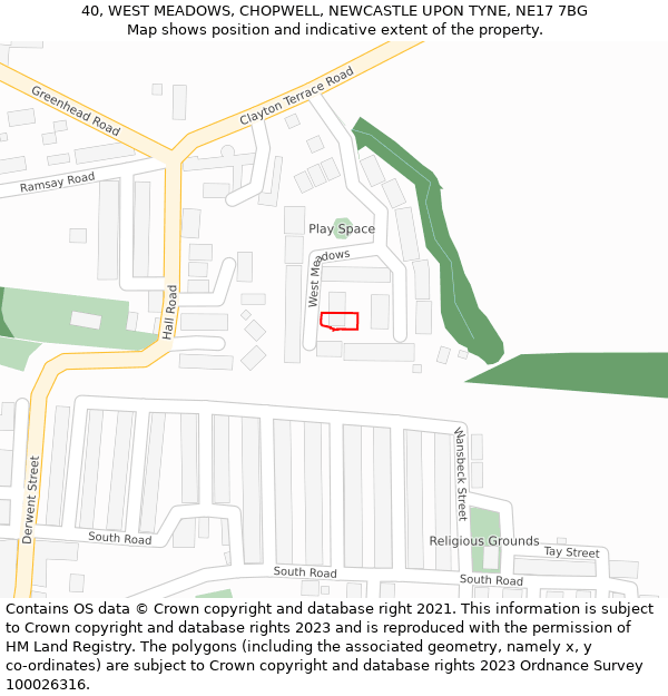 40, WEST MEADOWS, CHOPWELL, NEWCASTLE UPON TYNE, NE17 7BG: Location map and indicative extent of plot