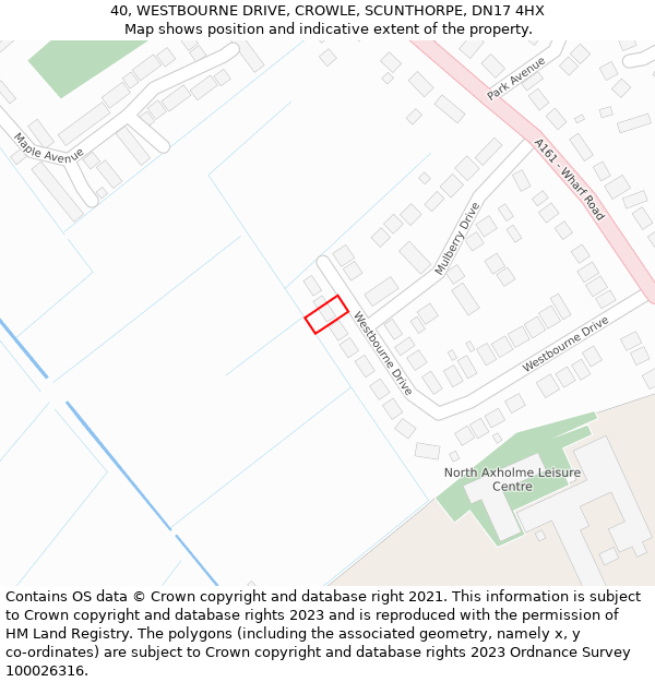 40, WESTBOURNE DRIVE, CROWLE, SCUNTHORPE, DN17 4HX: Location map and indicative extent of plot
