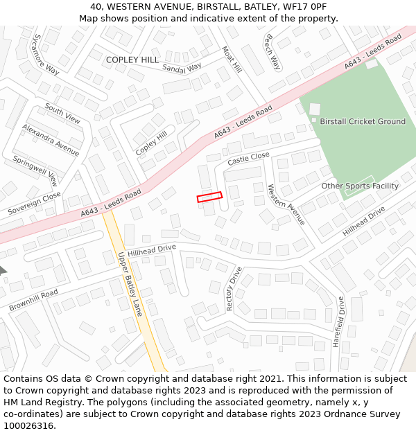 40, WESTERN AVENUE, BIRSTALL, BATLEY, WF17 0PF: Location map and indicative extent of plot