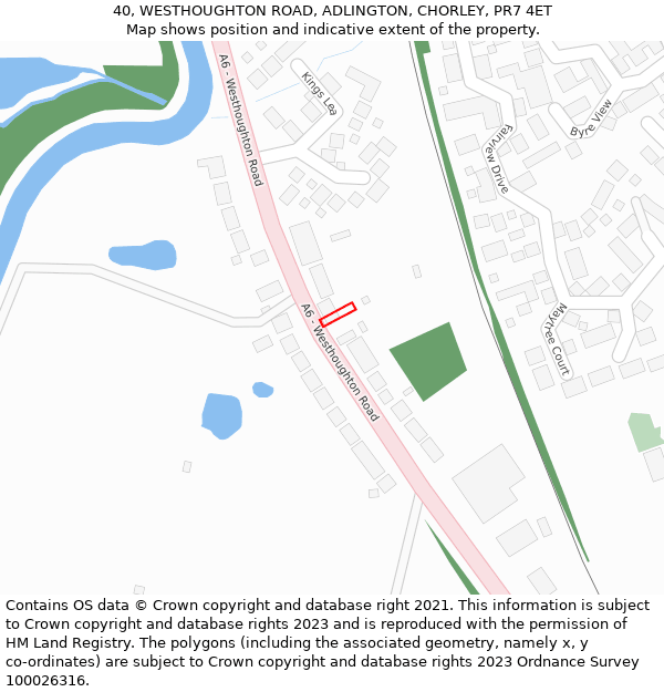 40, WESTHOUGHTON ROAD, ADLINGTON, CHORLEY, PR7 4ET: Location map and indicative extent of plot