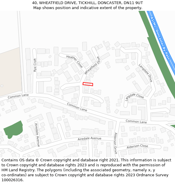 40, WHEATFIELD DRIVE, TICKHILL, DONCASTER, DN11 9UT: Location map and indicative extent of plot