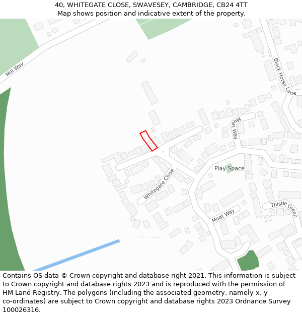 40, WHITEGATE CLOSE, SWAVESEY, CAMBRIDGE, CB24 4TT: Location map and indicative extent of plot