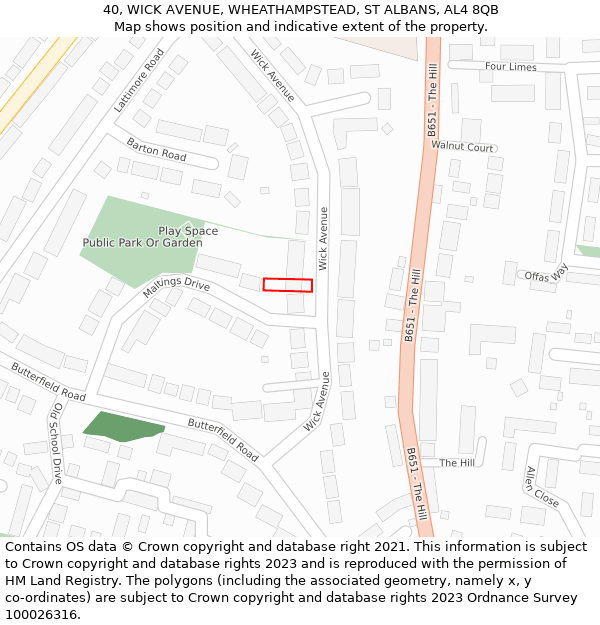 40, WICK AVENUE, WHEATHAMPSTEAD, ST ALBANS, AL4 8QB: Location map and indicative extent of plot