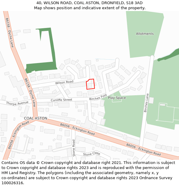40, WILSON ROAD, COAL ASTON, DRONFIELD, S18 3AD: Location map and indicative extent of plot