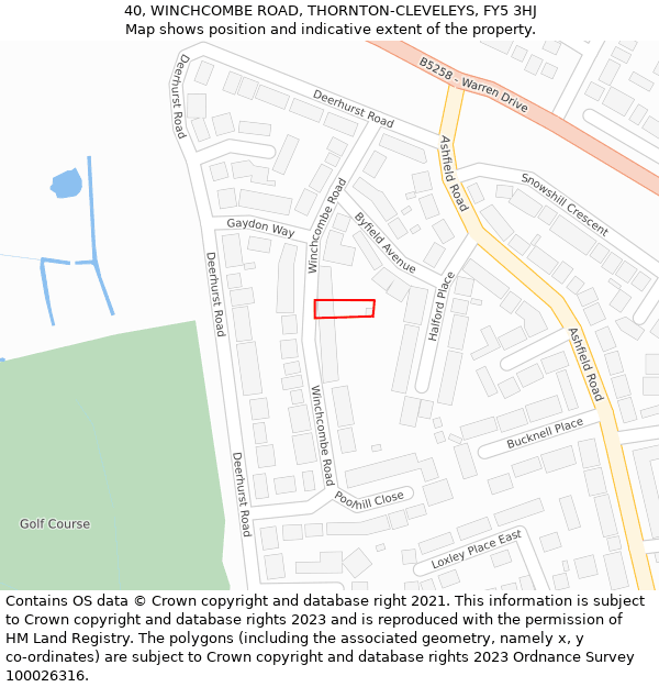 40, WINCHCOMBE ROAD, THORNTON-CLEVELEYS, FY5 3HJ: Location map and indicative extent of plot
