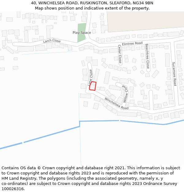 40, WINCHELSEA ROAD, RUSKINGTON, SLEAFORD, NG34 9BN: Location map and indicative extent of plot