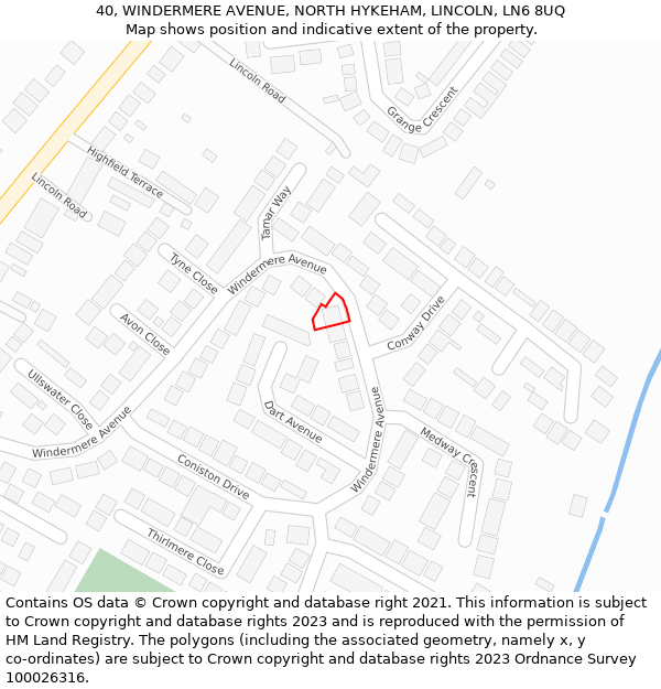 40, WINDERMERE AVENUE, NORTH HYKEHAM, LINCOLN, LN6 8UQ: Location map and indicative extent of plot