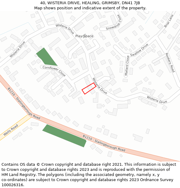 40, WISTERIA DRIVE, HEALING, GRIMSBY, DN41 7JB: Location map and indicative extent of plot