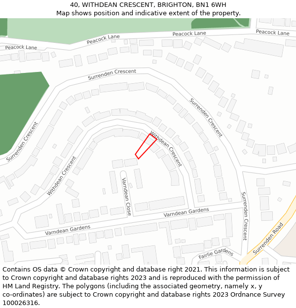 40, WITHDEAN CRESCENT, BRIGHTON, BN1 6WH: Location map and indicative extent of plot