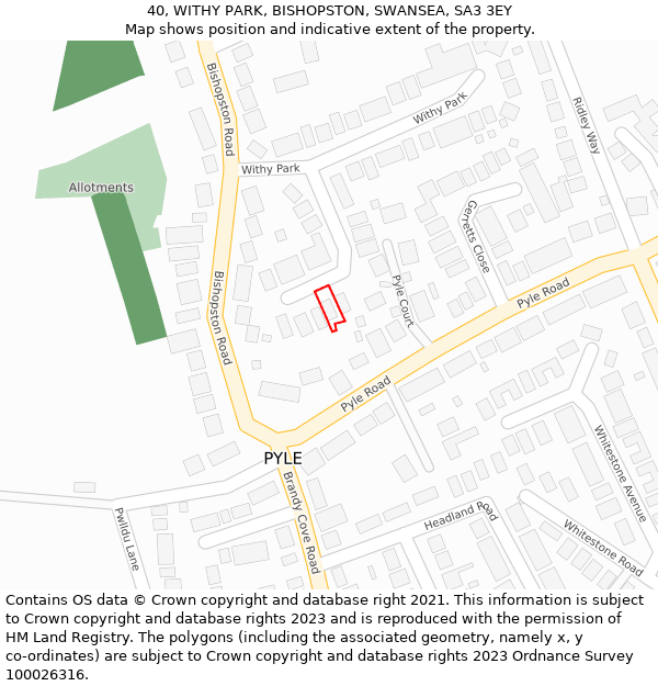 40, WITHY PARK, BISHOPSTON, SWANSEA, SA3 3EY: Location map and indicative extent of plot